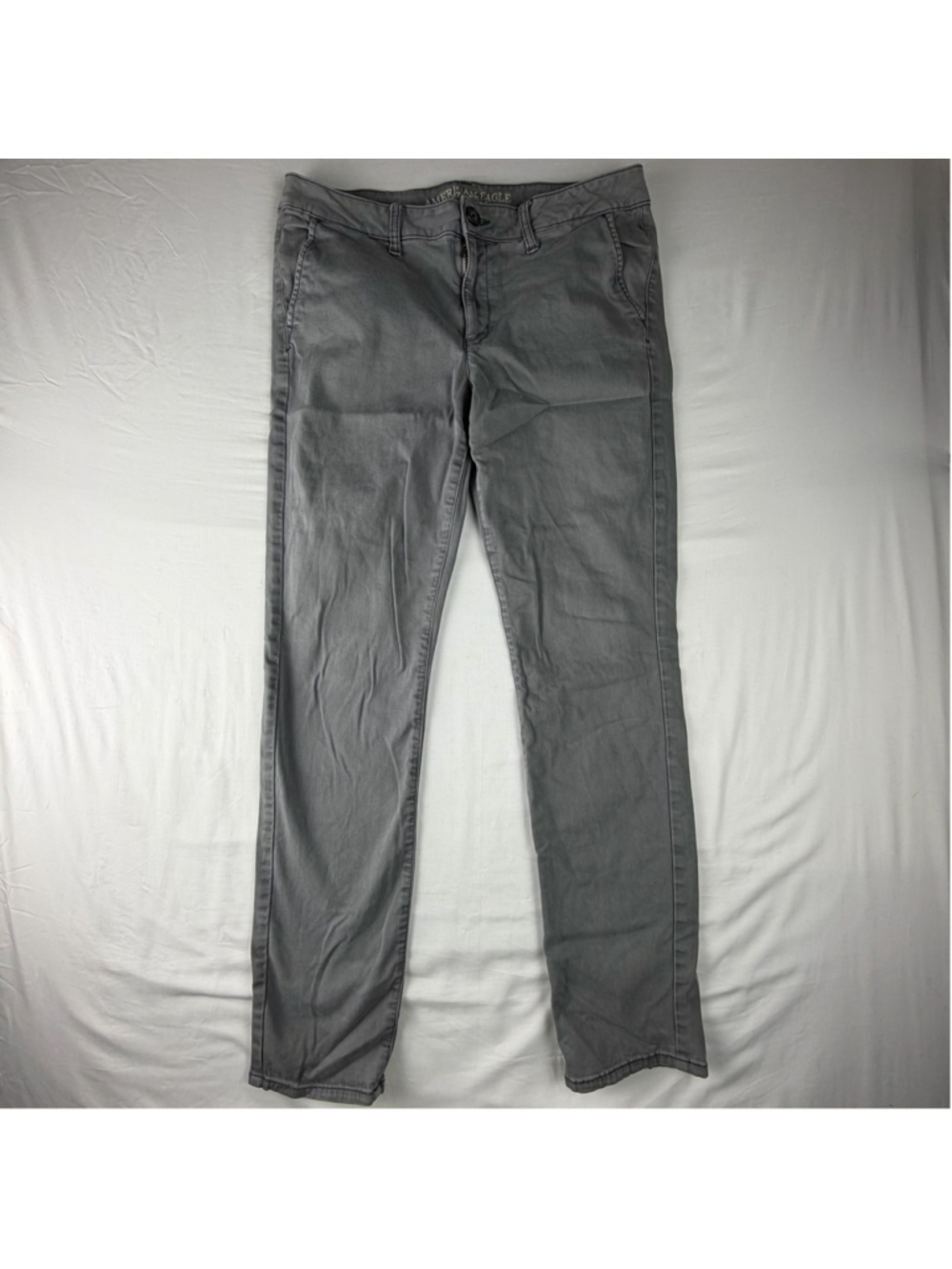 American Eagle Skinny Chino Pants 14 Long Grey Super Stretch X Cuffed Slacks